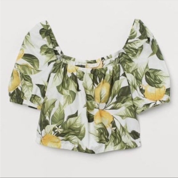 Off the shoulder lemon top h&m crop puff sleeve - Picture 2 of 8